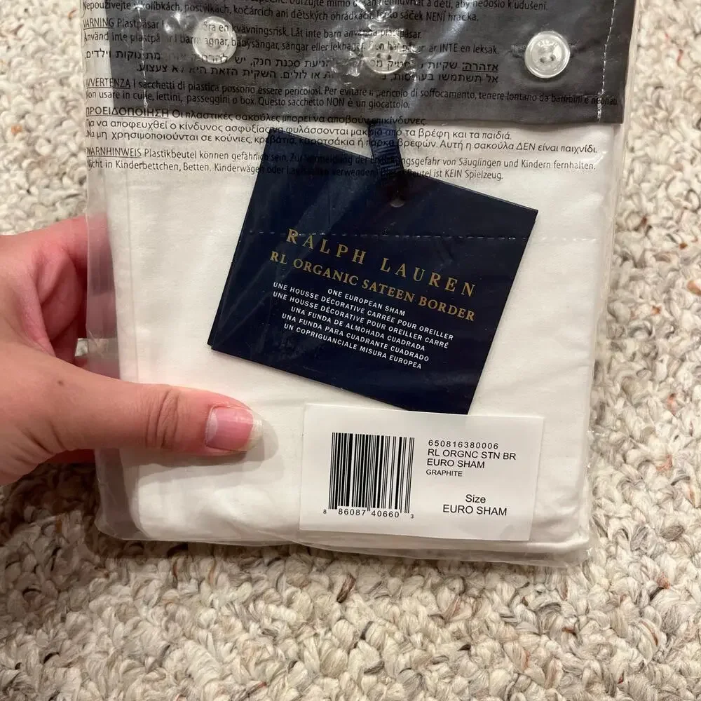 NEW Ralph Lauren Organic Sateen Border European Sham White Quiet Luxury